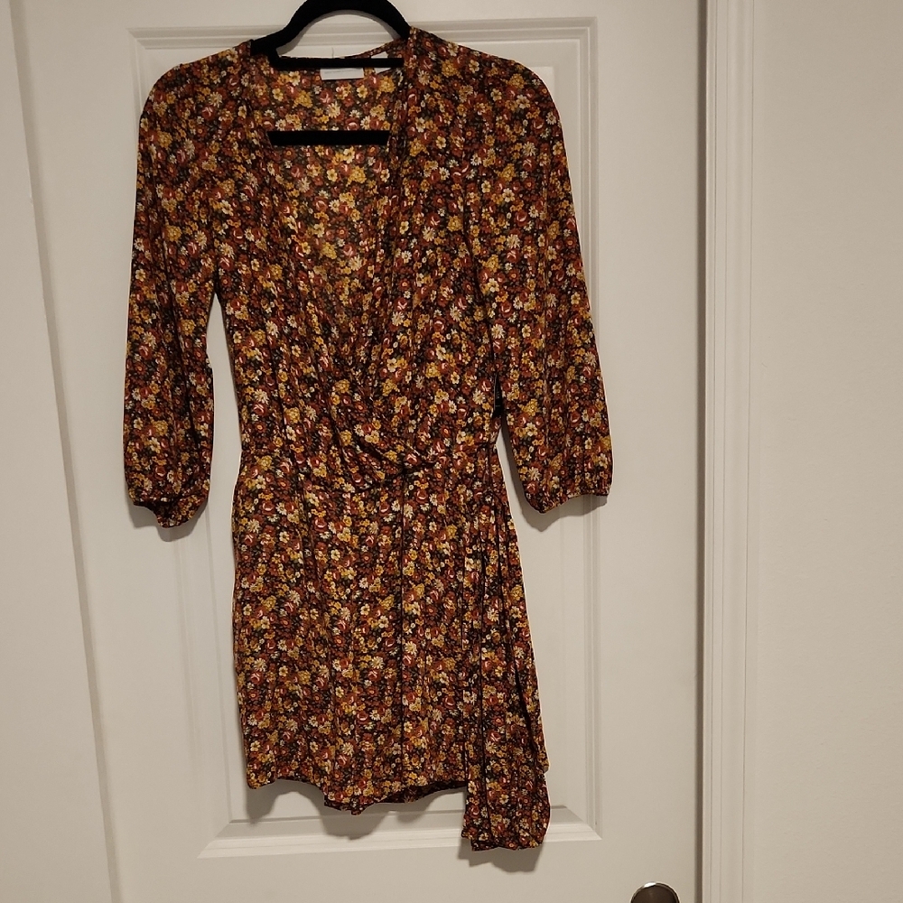 New York & Company Brown Orange Wrap Jumpsuit Casual